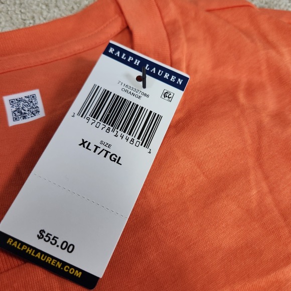 Polo Ralph Lauren Shirt Men XLT NEW Jersey Crewneck T Shirt Orange Green Pony - Picture 8 of 11